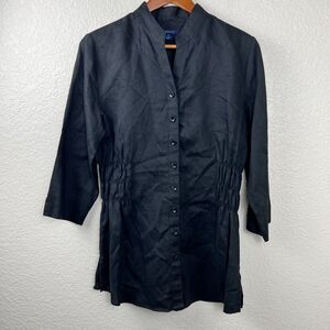 Westbound Womens Black 100% Linen Tunic Stretch 3/4 Sleeve Shirt 12